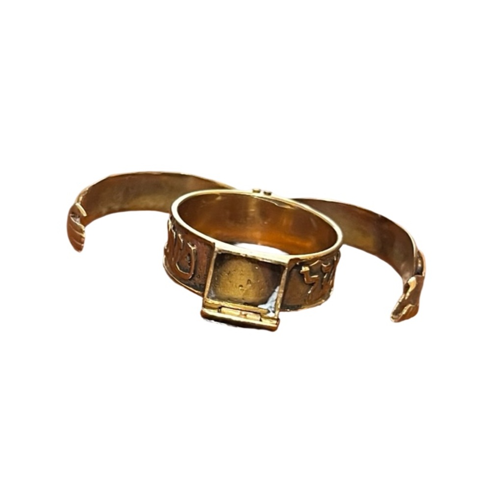 Rare Judaic Engagement Mazal Tov 18 Karat Gold Plated Secret Ring - Picture 9 of 13